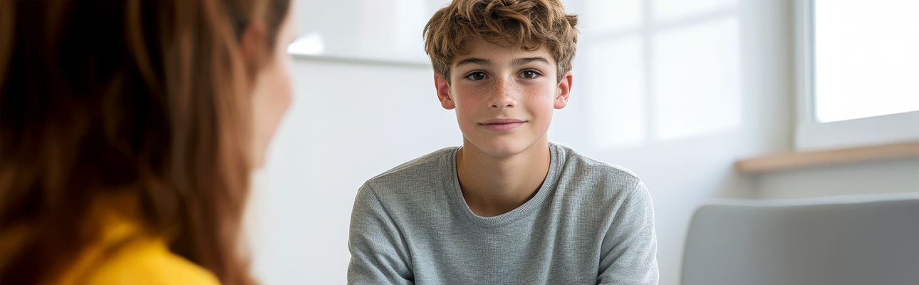 Teen Boy Counseling. Teenage boy at meeting with female professional doctor psychologist: psychologist, teenage, social, boy, school, counseling, counselor, therapy, teenage, problem --ar 3:2 --v 6.1 Job ID: 99bda5ef-6979-4edb-b7d8-349978151c85
